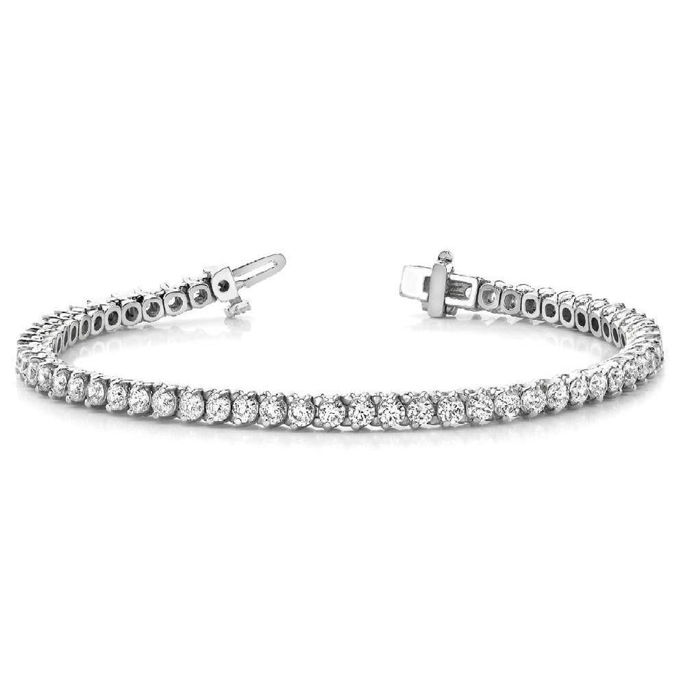 Real Round Cut Diamond Tennis Bracelet White Gold 14K 6 Ct - Tennis Bracelet-harrychadent.ca