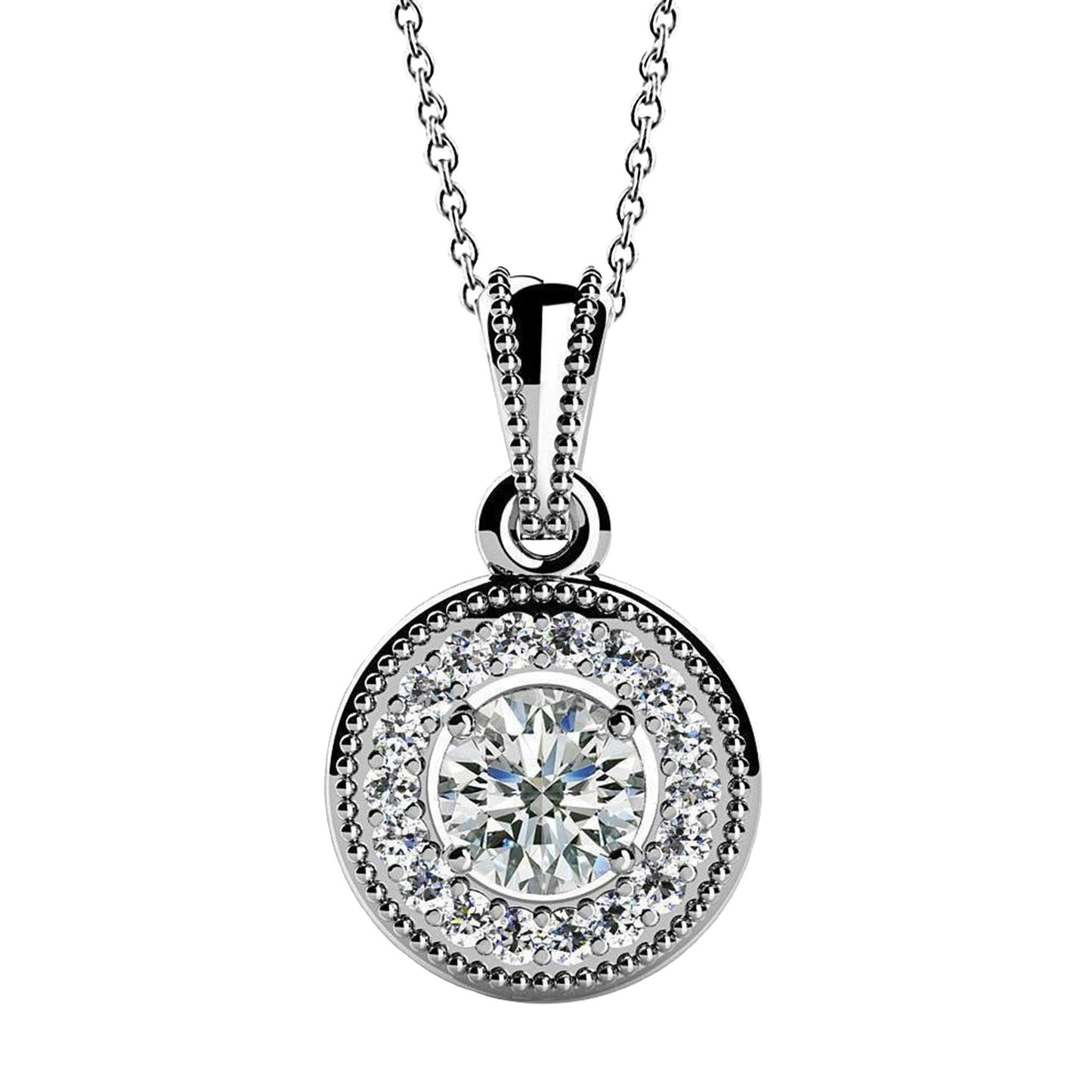 Real Round Cut Diamonds Circle Pendant Necklace 3.50 Carats White Gold 14K