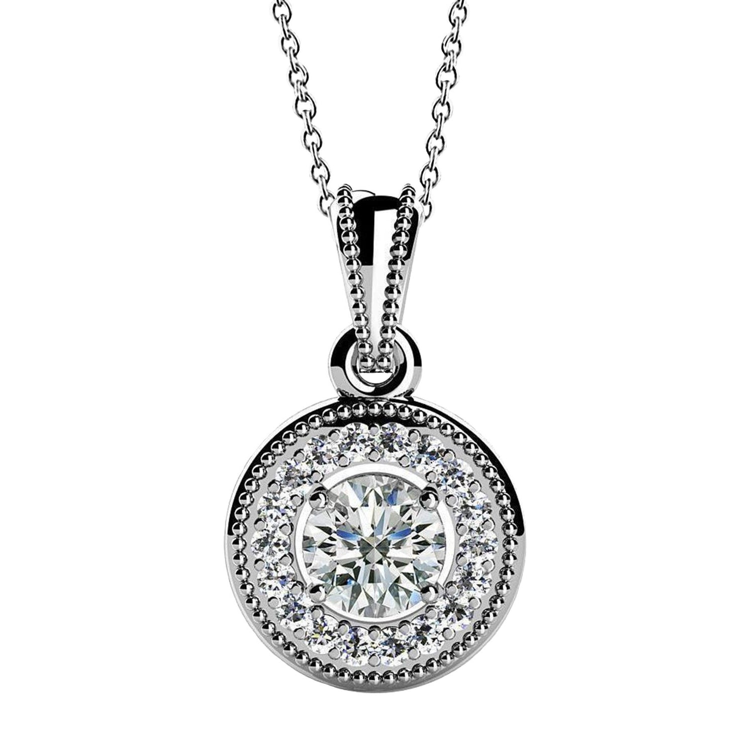 Real Round Cut Diamonds Circle Pendant Necklace 3.50 Carats White Gold 14K