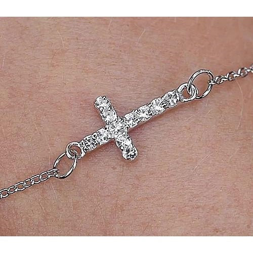 Real Round Diamond Cross Bracelet 3.30 Carats White Gold Jewelry New - Chain Bracelet-harrychadent.ca