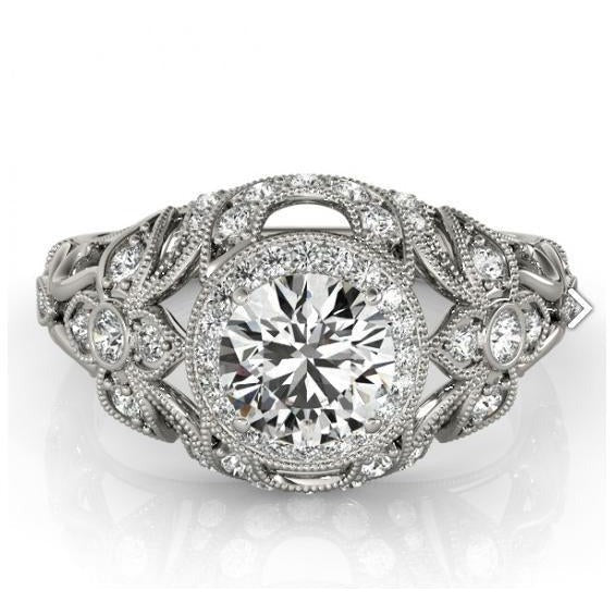 Real Round Diamond Engagement Anniversary Ring Vintage Style 2.0 Ct. WG 14K - Anniversary Ring-harrychadent.ca