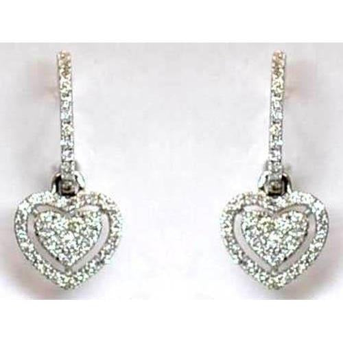 Real Round Diamond Ladies Drop Earring White Gold 14K 3 Carats - Drop Earrings-harrychadent.ca