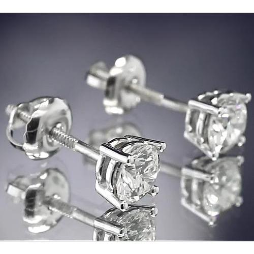 Real Round Diamond Stud Earring 1.60 Carats White Gold Setting