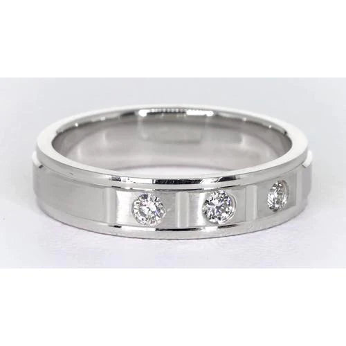 Real Satin Finish Anniversary Band White Gold 14K Round Diamond