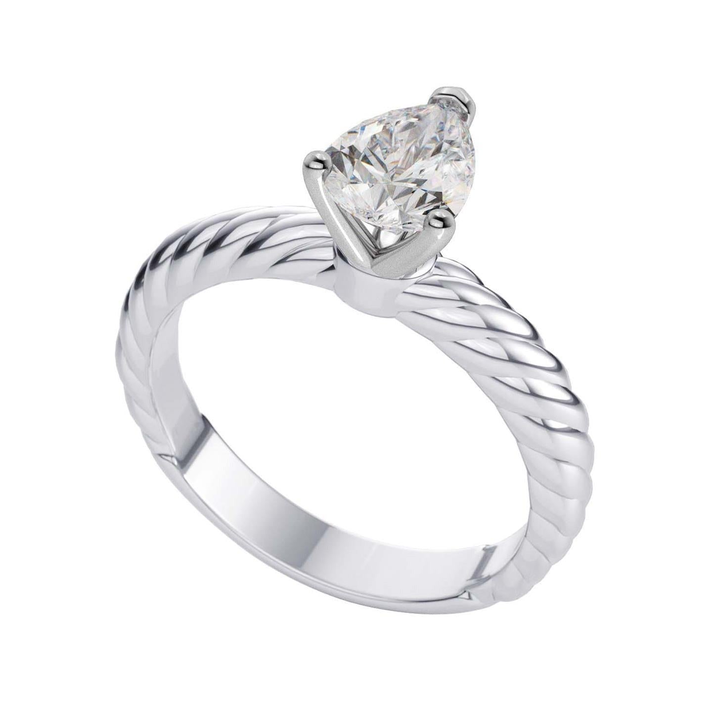 Real Solitaire Pear Diamond 1.50 Carat Wedding Ring Rope Style Shank - Solitaire Ring-harrychadent.ca