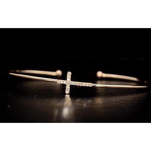 Real Yellow Gold Bangle 1 Carat Cross Women Jewelry New