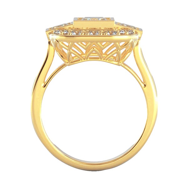 Real Princess And Round Natural Earth Mined Diamond Wedding 2.15 Carats Ring Yellow Gold 14K