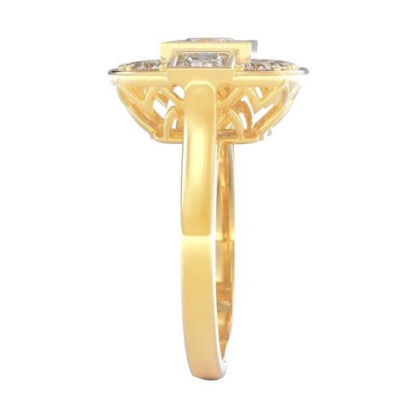 Real Princess And Round Natural Earth Mined Diamond Wedding 2.15 Carats Ring Yellow Gold 14K