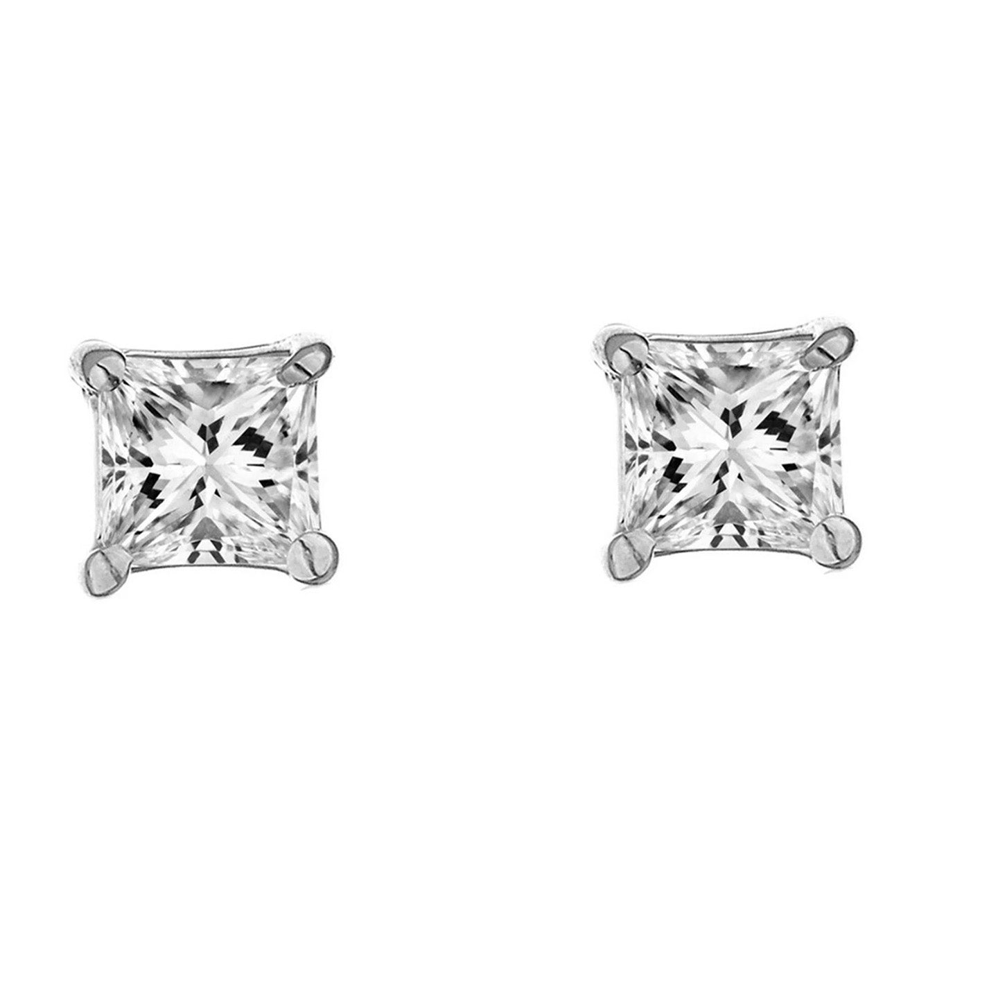 Princess Cut Real Natural Earth Mined Diamond Stud Earring 4 Prong Set 3.0 Carat White Gold 14K