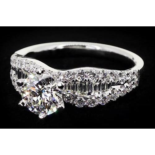 Ribbon Style Women's Ring Round Real Diamond 6 Prong Set
