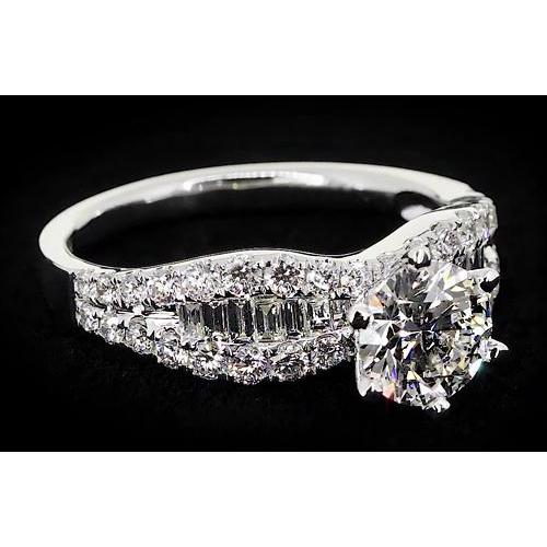 Ribbon Style Women's Ring Round Real Diamond 2.75 Carats