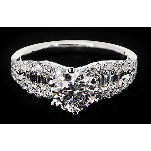 Ribbon Style Women's Ring Round Real Diamond 6 Prong Set 2.75 Carats