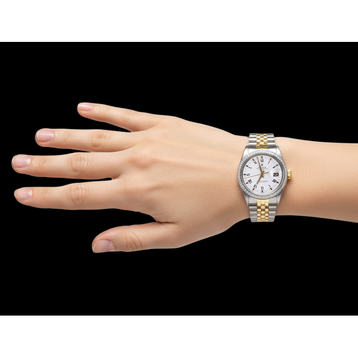 Rolex Date Men Watch Roman Dial Diamond Bezel Two Tone Jubilee