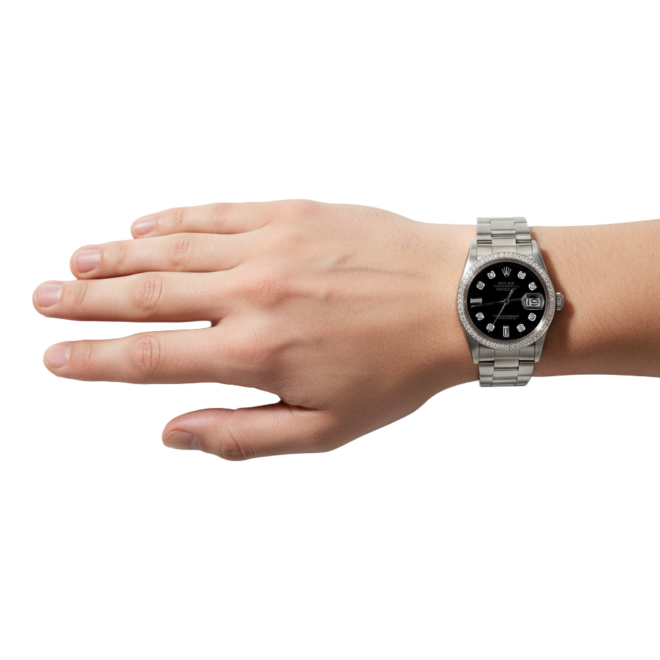 Rolex Datejust Watch Black Diamond Dial Stainless Steel Bracelet