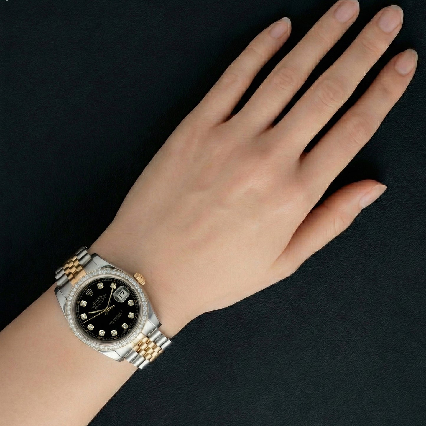 Rolex Dj Quick Set No Holes Diamond Bezel Black Dial Ss Bracelet