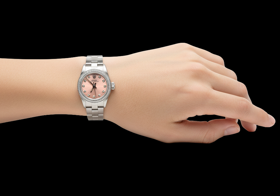 Rolex Oyster Perpetual Pink Diamond Dial 24 mm Stainless Steel Watch