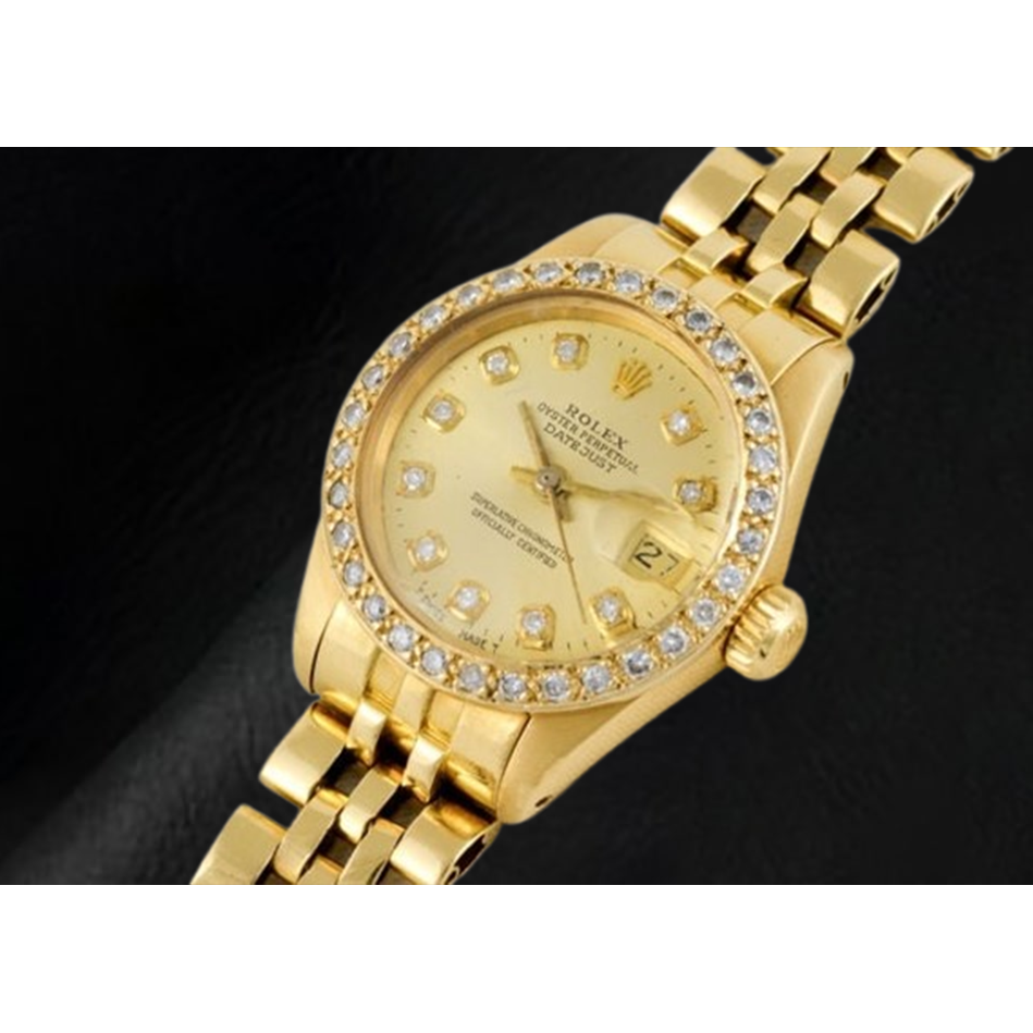Rolex Datejust 26 mm Champagne Diamond Dial President Watch Yellow Gold