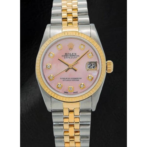 Rolex Datejust 36 mm Pink Mother of Pearl Diamond Dial Two Tone