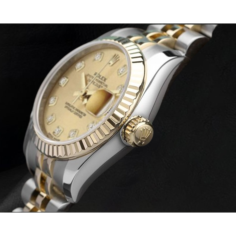 Rolex Datejust Champagne Diamond Dial Hidden Clasp Quick Set 26 mm Two Tone Watch