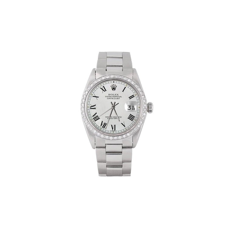 Roman Dial Diamond Bezel Men Watch Ss Oyster