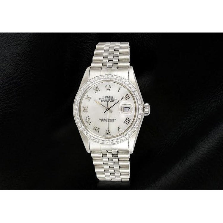 White Mop Roman Dial Diamond Bezel Ss Jubilee
