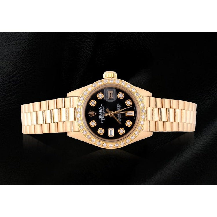 President Black Diamond Dial Bezel Women Watch