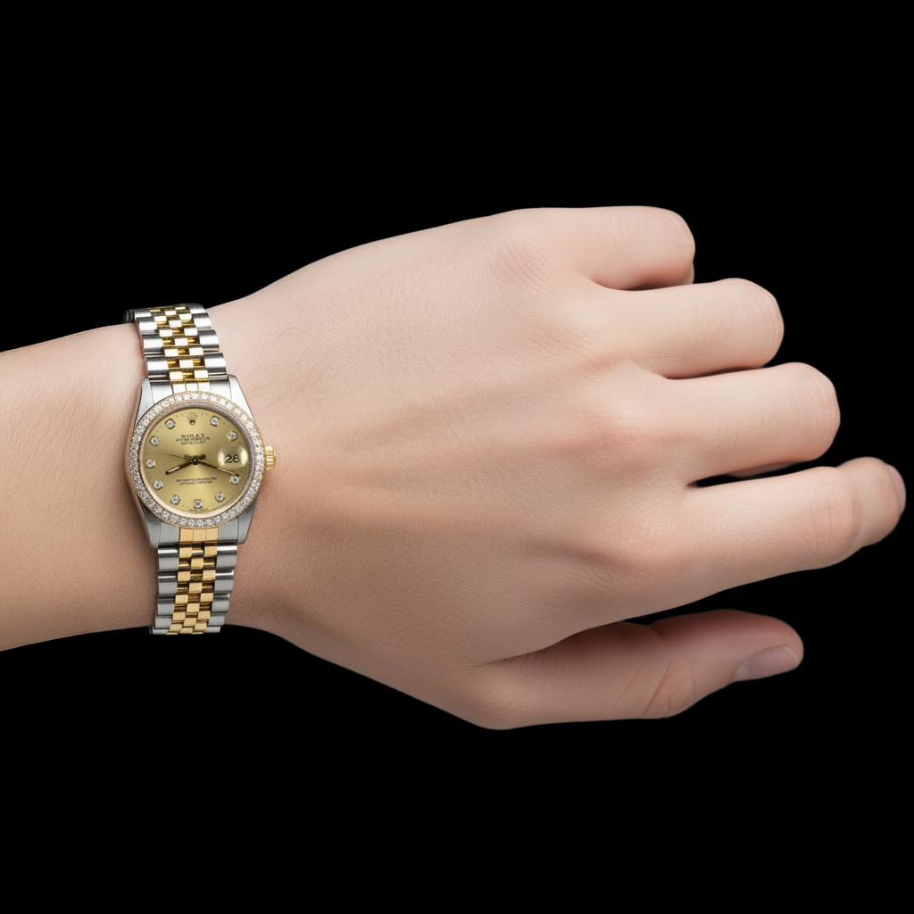 Rolex 68273 Date-just 31mm Champagne Diamond Men Watch P4
