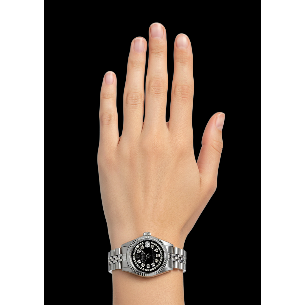 Rolex Black Double Ss Jubilee Bracelet Lady Datejust Watch