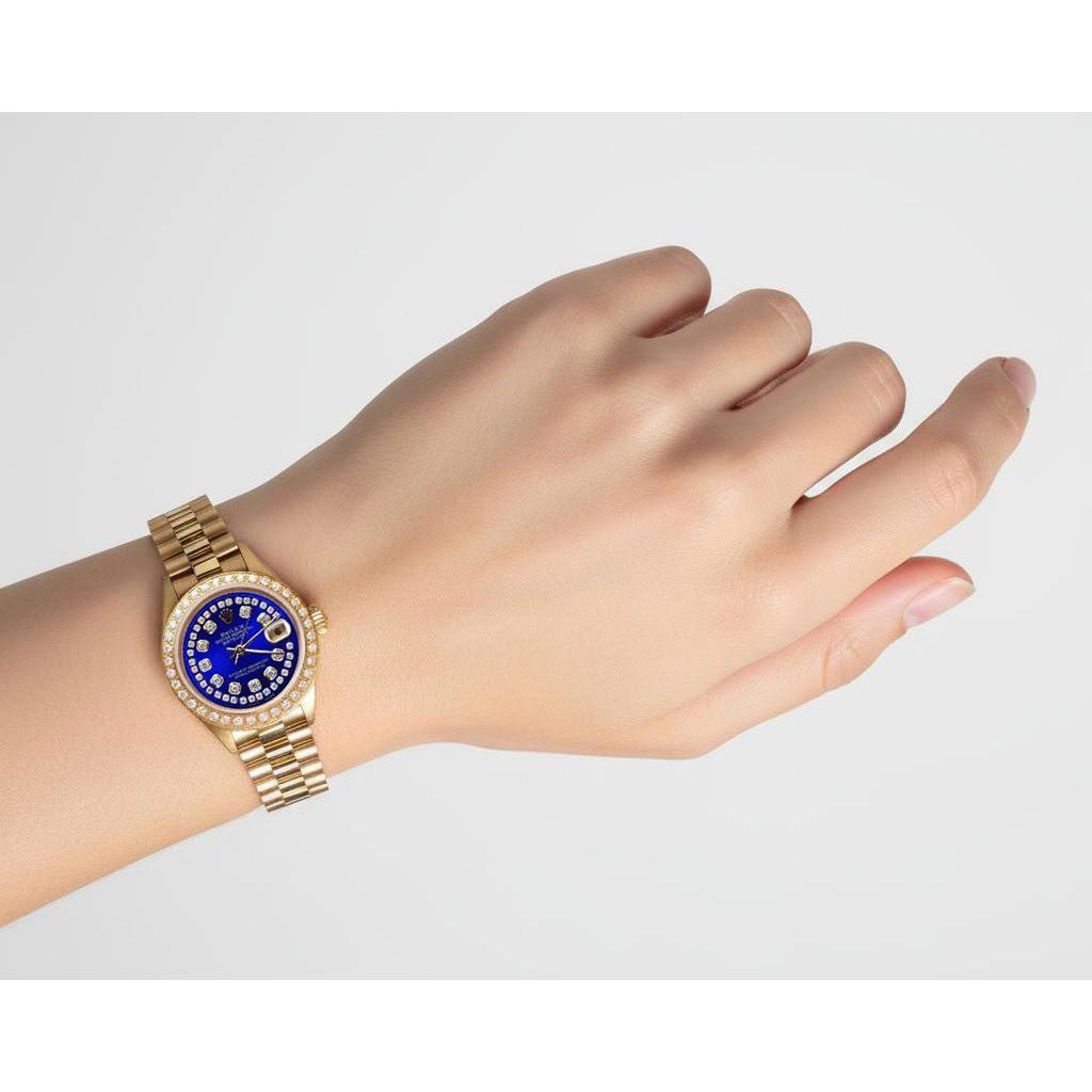 Rolex Blue String Diamond Dial Presidential Style Ladies Watch Yg P1