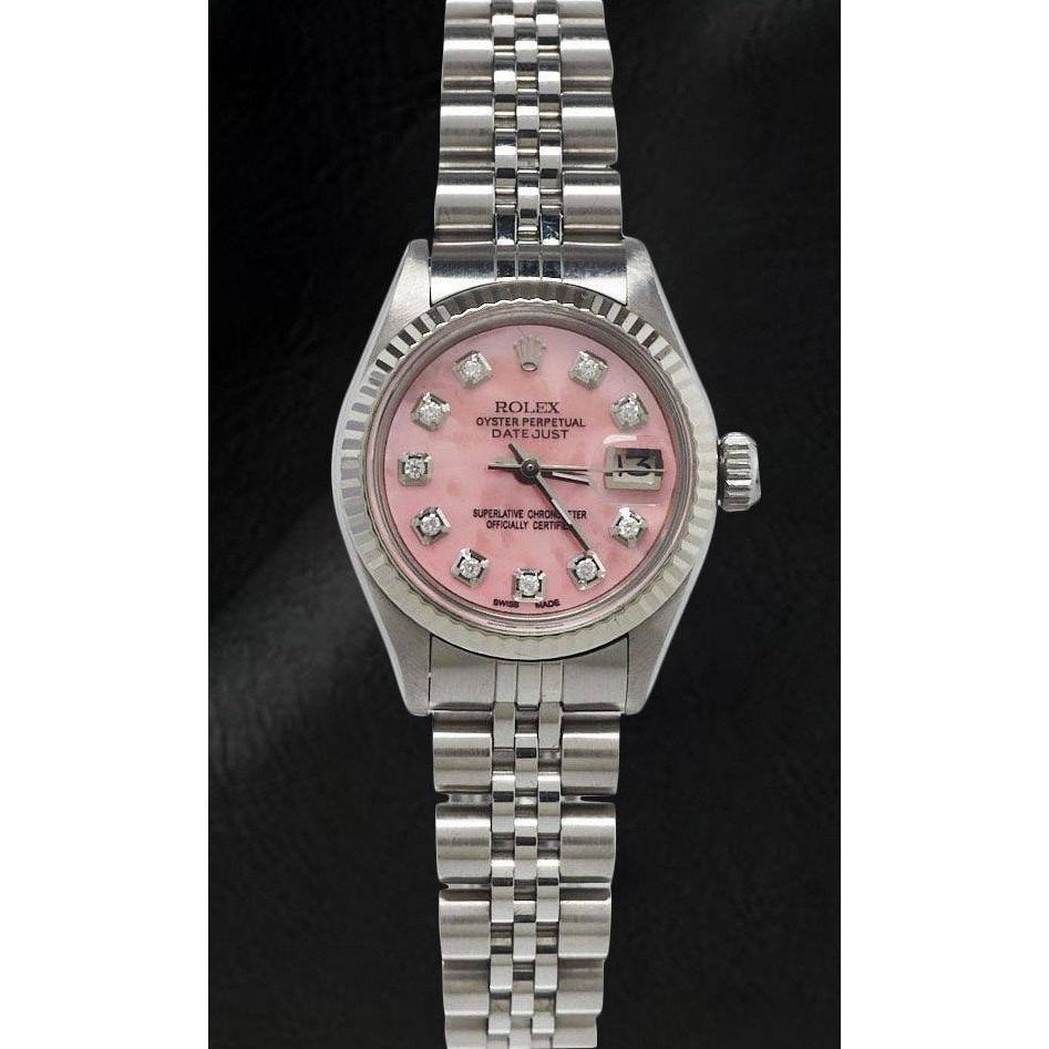 Rolex Datejust 26 mm Pink Mother Of Pearl Diamond Dial Stainless Steel Watch