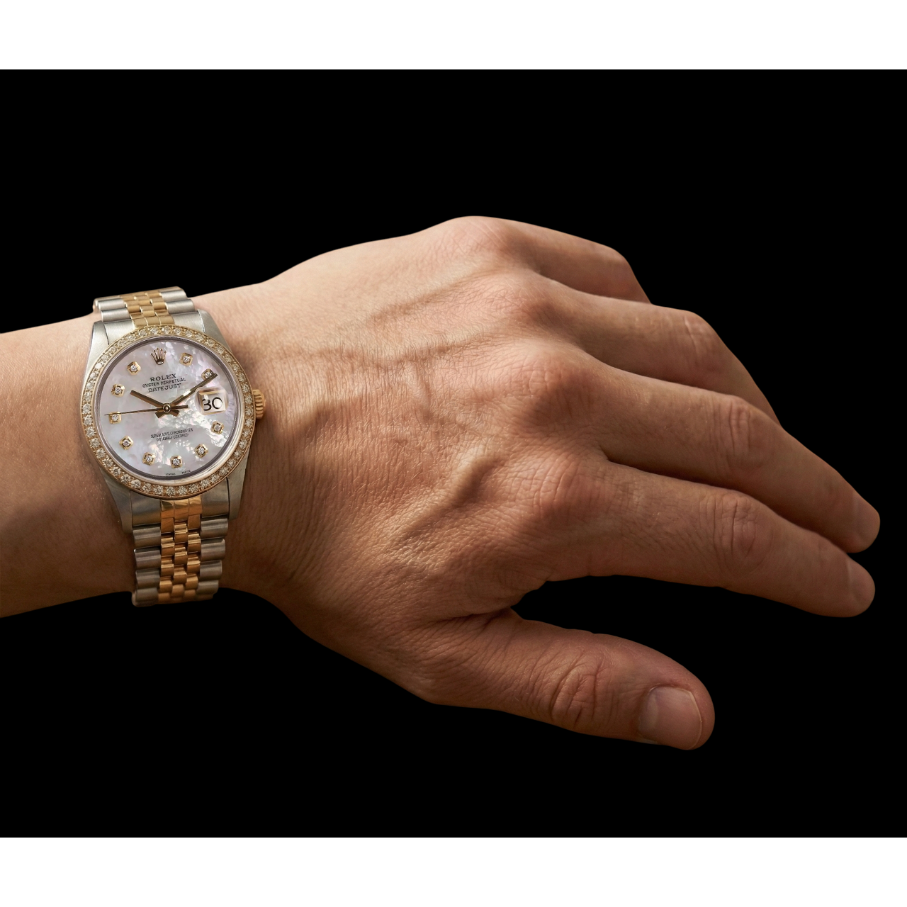 Rolex Datejust Men Watch Mother Of Pearl Diamond Dial Two Tone QUICK SET