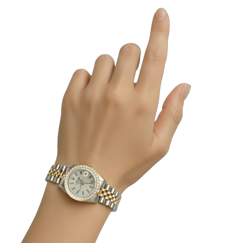 Rolex Diamond Bezel White Stick Dial Watch Ss G Jubilee Bracelet P2