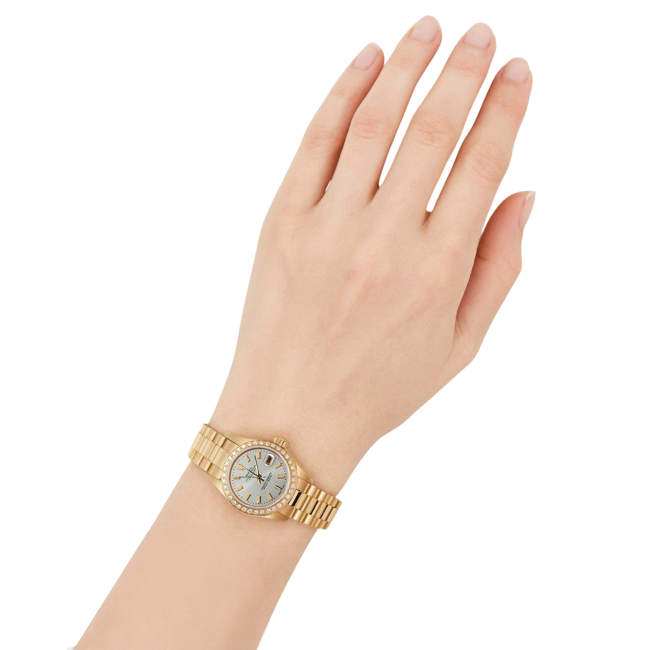 Rolex Dj White Stick Dial President Style Watch Diamond Bezel Gold