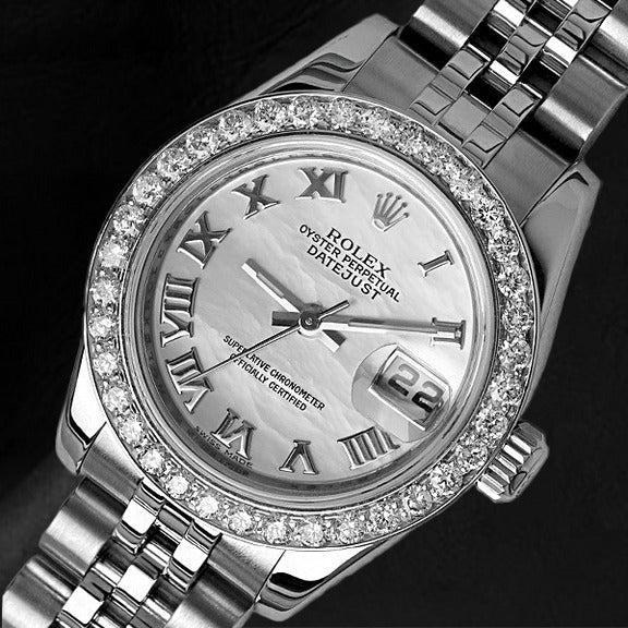 Rolex Lady-Datejust 26mm White Mother of Pearl Diamond Steel Hidden Clasp Ladies Watch
