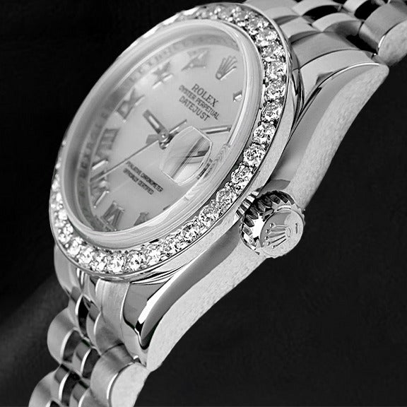 Rolex Lady-Datejust 26mm White Mother of Pearl Diamond Steel Hidden Clasp Ladies Watch