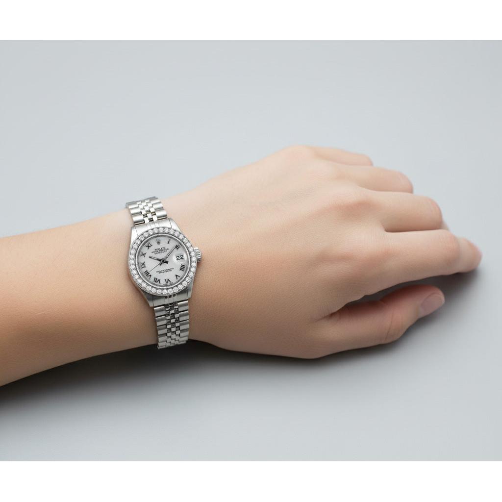 Rolex Lady-Datejust 26mm White Mother of Pearl Diamond Steel Hidden Clasp Ladies Watch P4