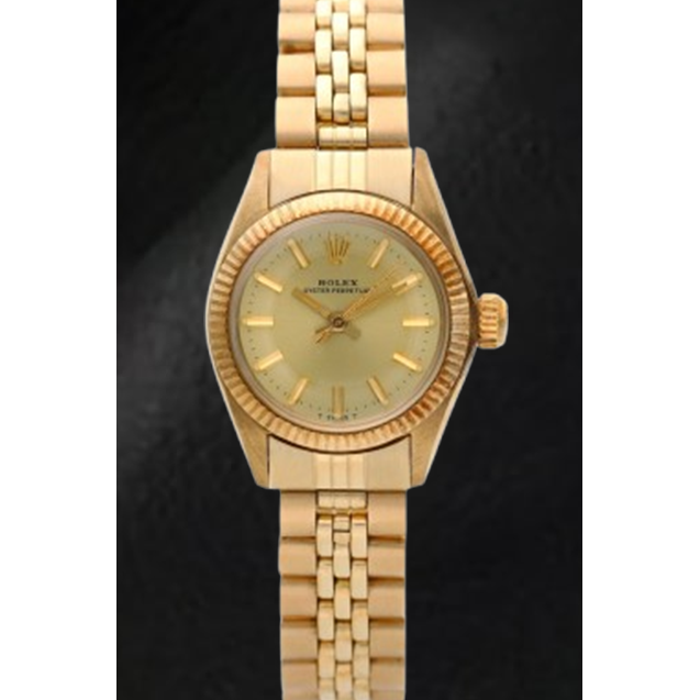 Rolex Oyster Perpetual 24 mm Champagne Stick Dial Yellow Gold