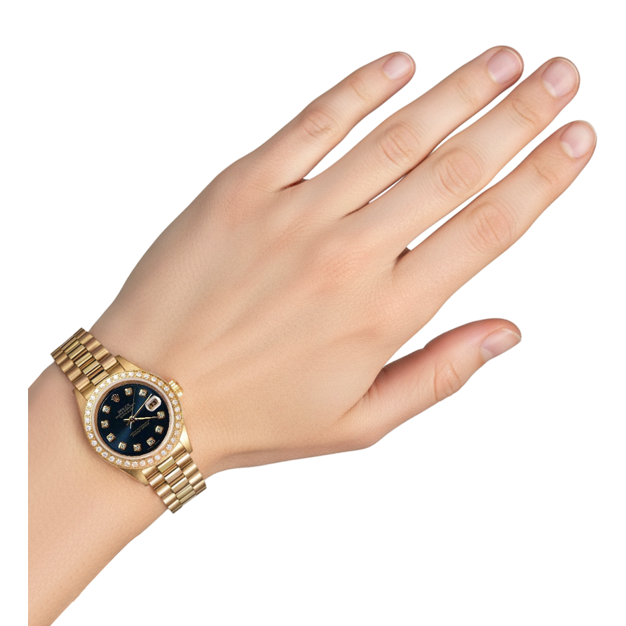 Rolex President Style Watch Blue Diamond Dial Bezel Datejust Yg P2