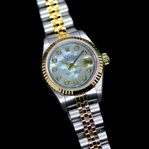 Rolex White Diamond Dial Datejust Lady Watch Ss & Yellow Gold