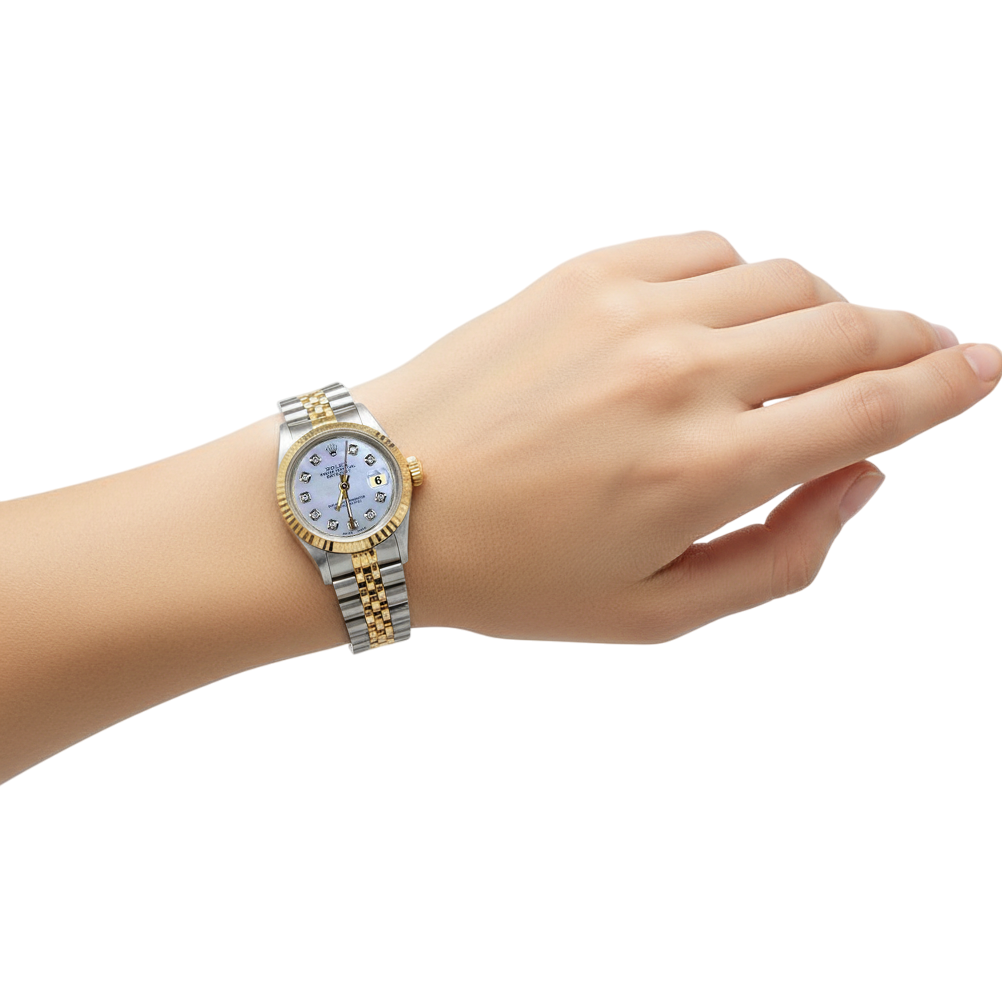 Rolex White Diamond Dial Datejust Lady Watch Ss & Yellow Gold P4