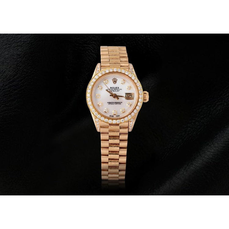 President Style Watch Yellow Gold Diamond Mop Dial