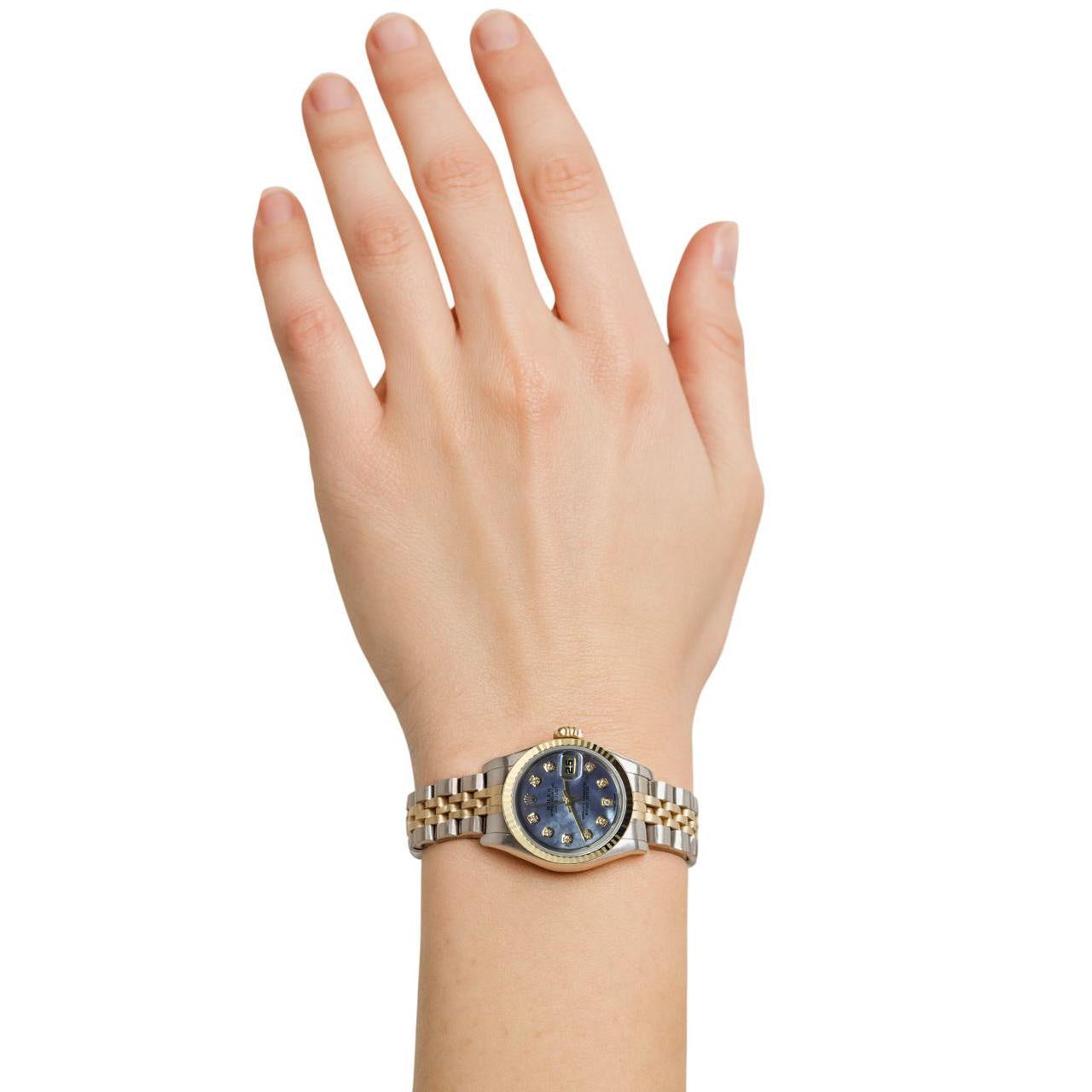 Rolex Year 2001 Datejust Gray Mother Of Pearl Diamond Dial 26 mm Two Tone Watch P1