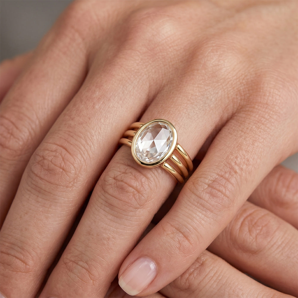 Rose Cut Single Stone Ring – Brilliant Diamond 3 ct 14K Yellow