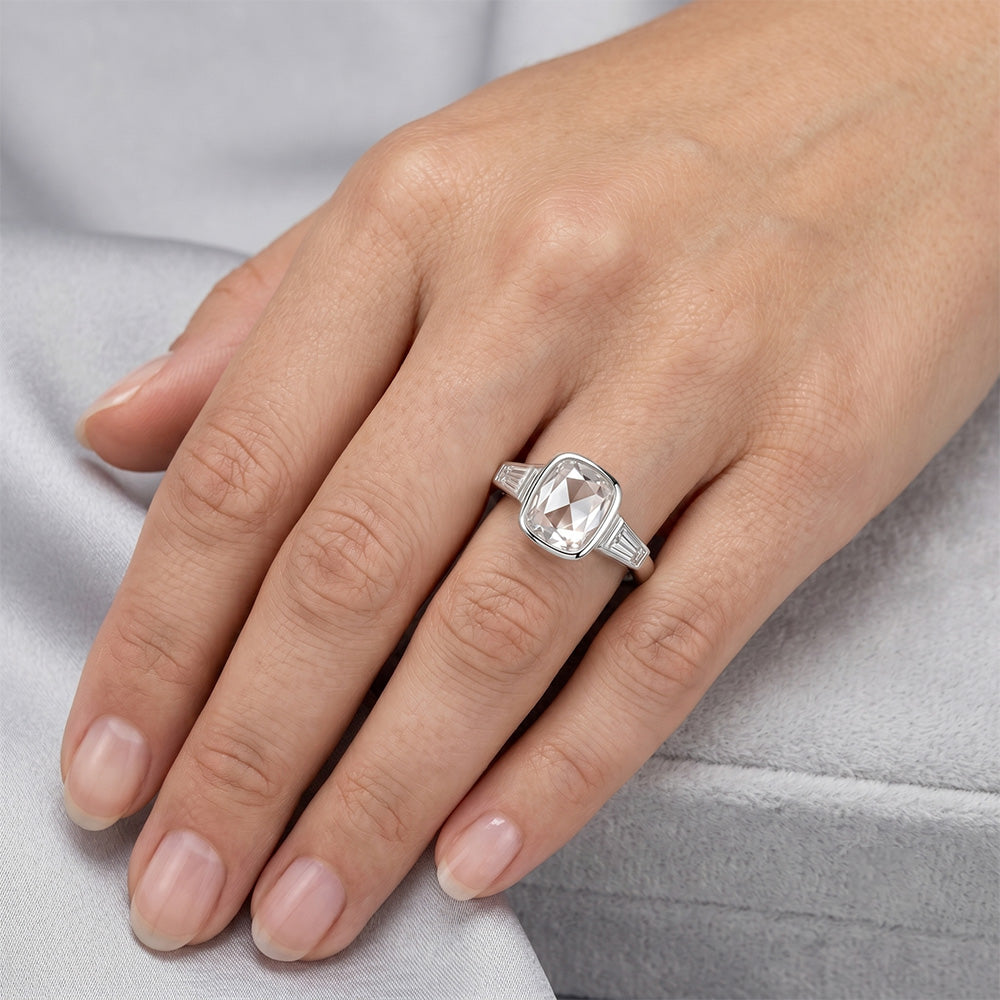 Rose Cut Three Stone Ring – Diamond 3 ct 14K White Gold