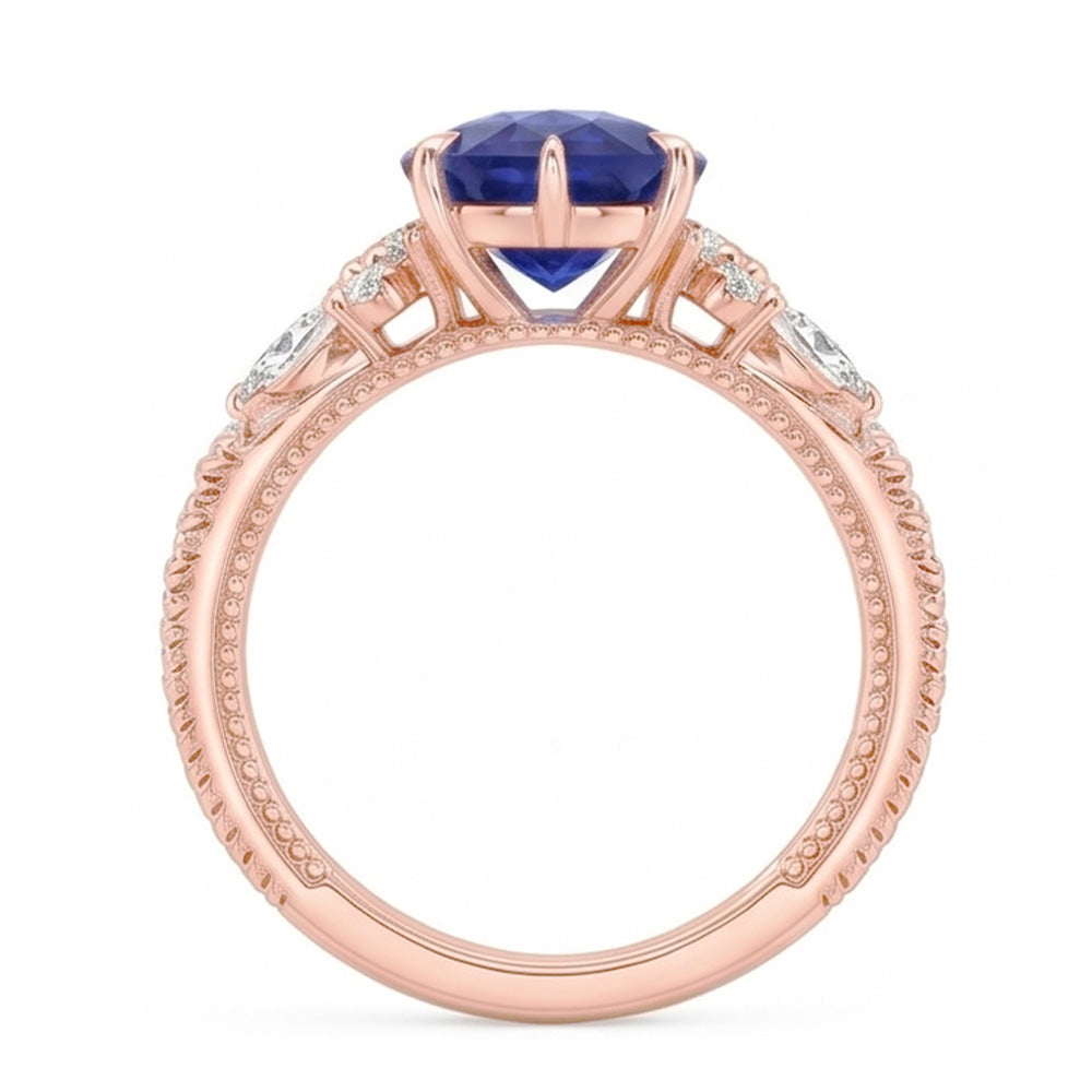 Rose Gold Sapphire Solitaire Ring Pear Srilankan With Accents 5 Carats