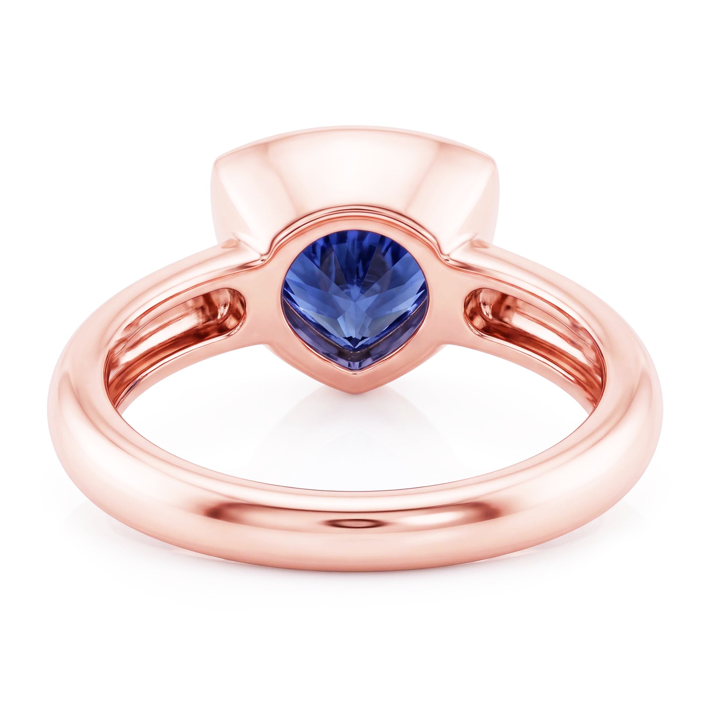 Rose Gold Solitaire Ring 2 Carats Blue Sapphire Bezel Set Trillion Cut