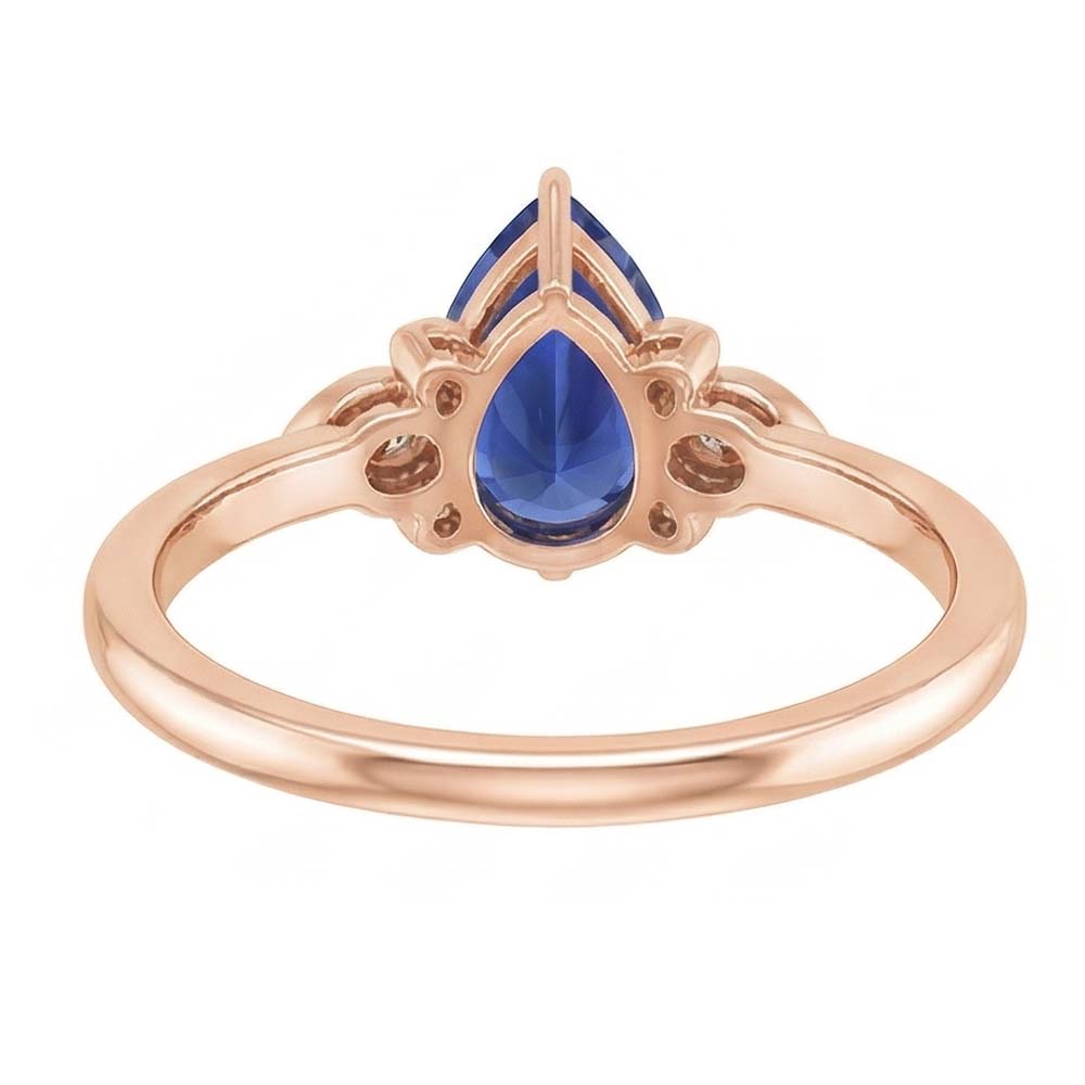 Rose Gold Solitaire With Accents Ring Pear Ceylon Sapphire 3 Carats