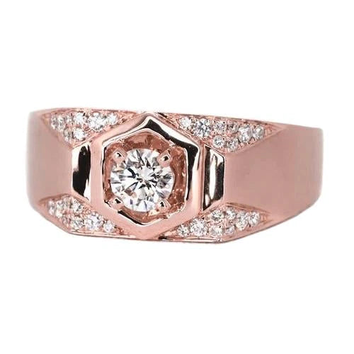 Rose Gold 14K Round Real Diamond Men's Band