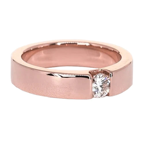 Rose Gold 14K Tension Set Round Men's Ring 0.75 Carats Real Diamond