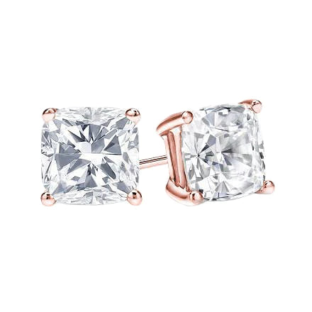 Rose Gold 4 Carats Cushion Cut Natural Diamonds Studs Earrings New
